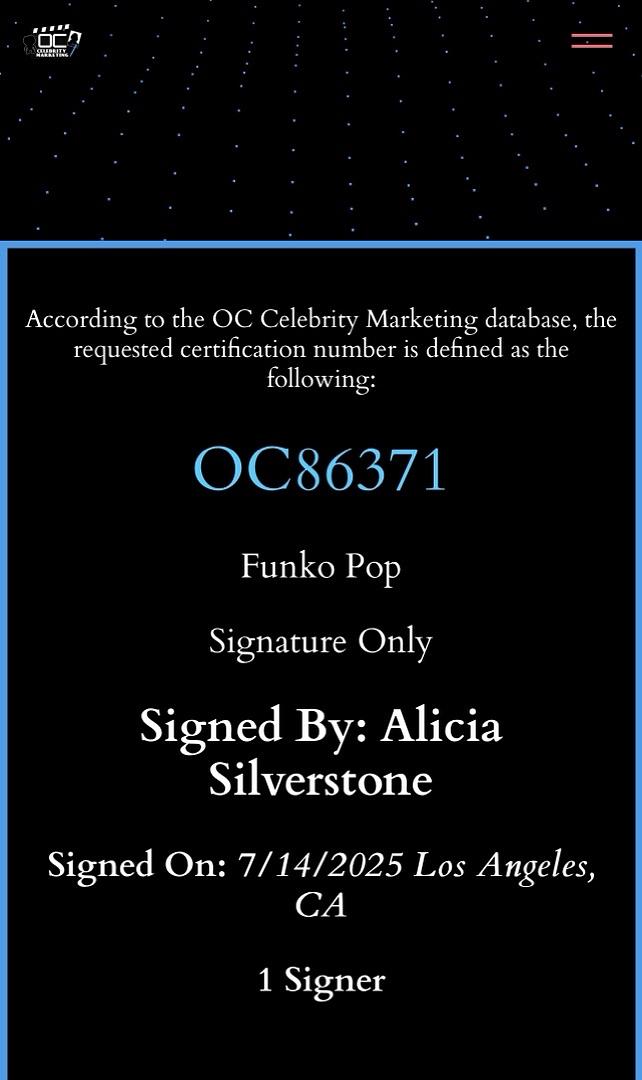 Alicia Silverstone signed Limited Edition Funko #1807 "Clueless" - OC Celebrity Marketing COA