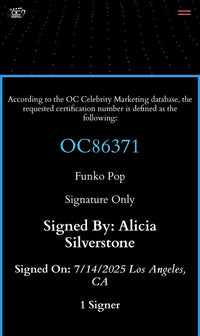 Alicia Silverstone signed Limited Edition Funko #1807 "Clueless" - OC Celebrity Marketing COA