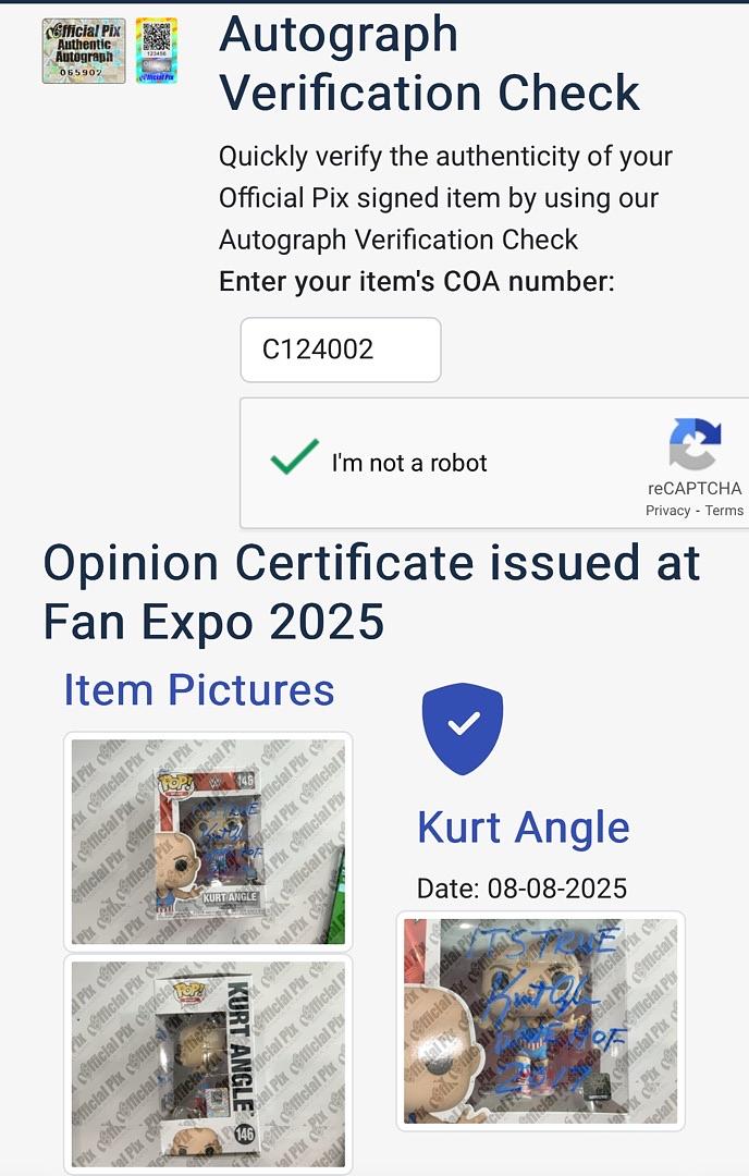 Kurt Angle signed Funko #146 - Official Pix COA