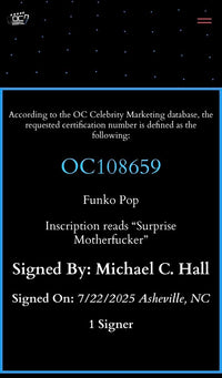 Michael C. Hall signed Funko #1697 w/quote - OC Celebrity Marketing