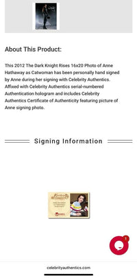 Anne Hathaway sexy signed 16x20 "Batman" - Celebrity Authentics COA