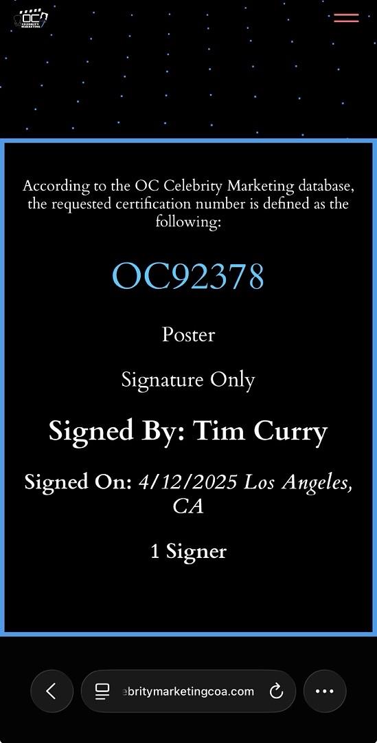 Tim Curry signed "It" 16x20 - OC Celebrity Marketing