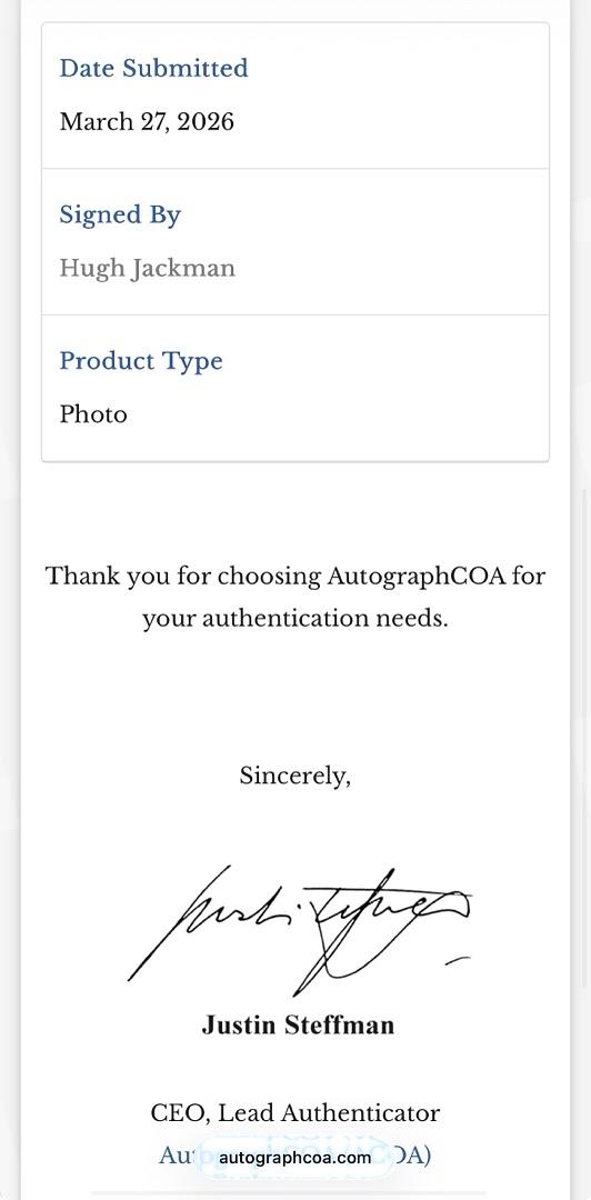 Hugh Jackman signed 8x10 (The Greatest Showman) - ACOA COA