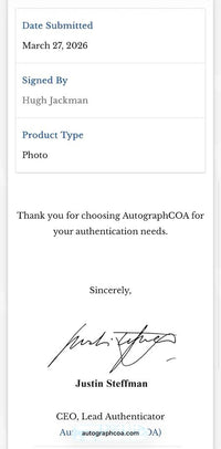 Hugh Jackman signed 8x10 (The Greatest Showman) - ACOA COA