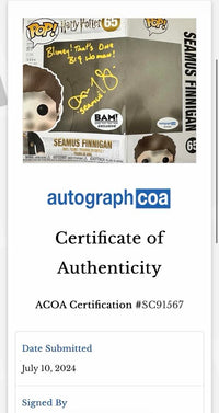 Devon Murray signed Funko Pop #65 "Seamus Finnegan"w/quote (Harry Potter) - ACOA COA