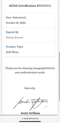 Keanu Reeves "Point Break" signed 8x10 - ACOA COA