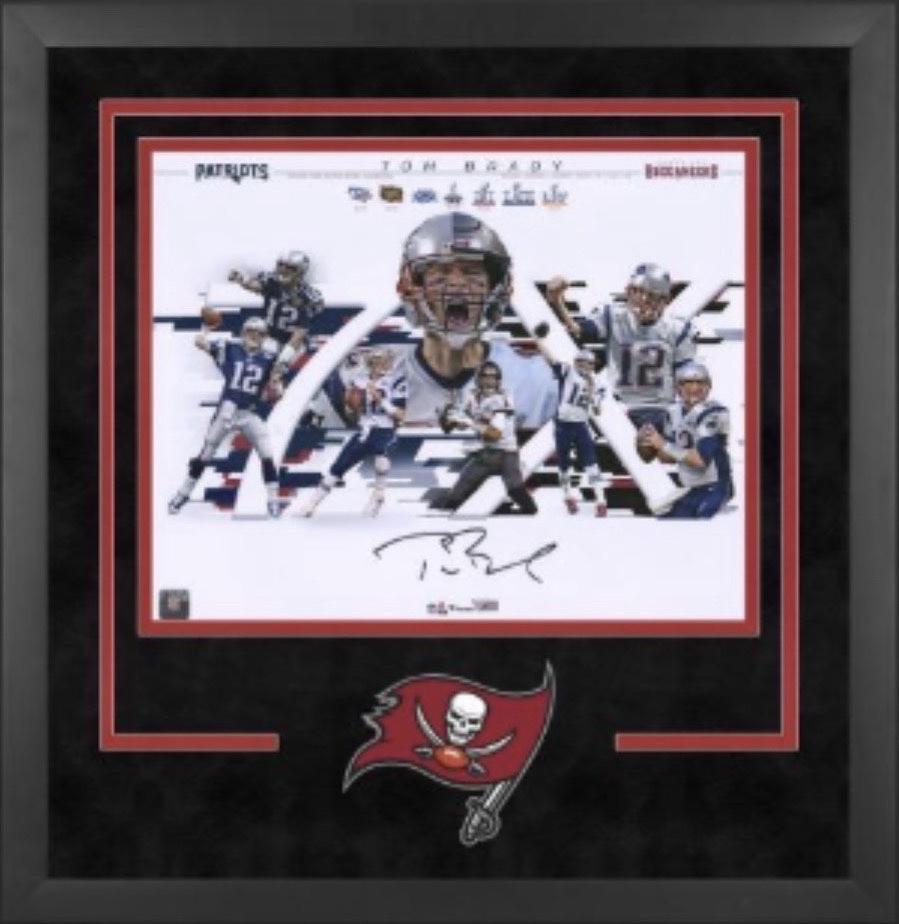 Tom Brady 31x30 framed signed 16x20 - 7x Super Bowl Champion Collage - Fanatics COA