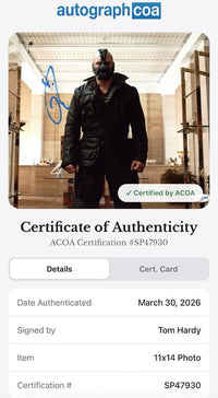 Tom Hardy Signed 11x14 Photo (Batman) - ACOA