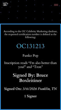 Bruce Boxleitner signed "Tron" Funko #489 w/quote & character name - OC Celebrity Marketing