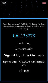 Luis Guzman signed "Addams Family" Funko #1548 - OC Celebrity Marketing COA