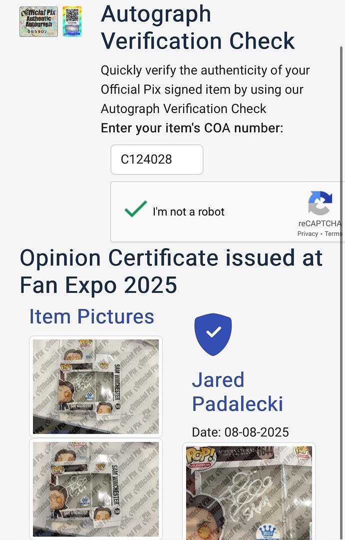 Jared Padalecki (Supernatural) signed Funko #1644 w/character inscription - Official Pix COA