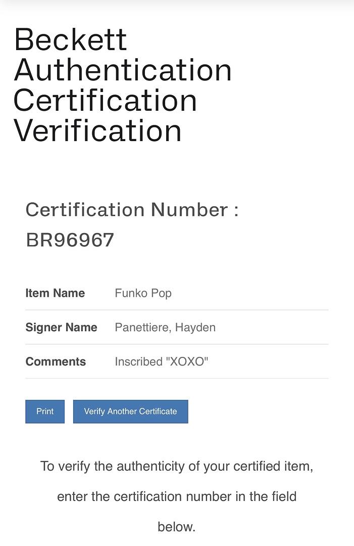 Hayden Panettiere signed "Remix" Funko #752 - Beckett COA