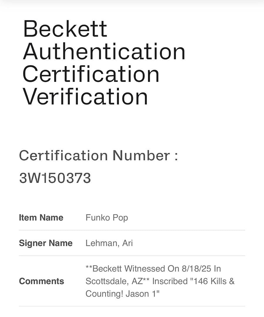 Ari Lehman signed Funko #01 w/quote (Friday the 13th) - Beckett COA