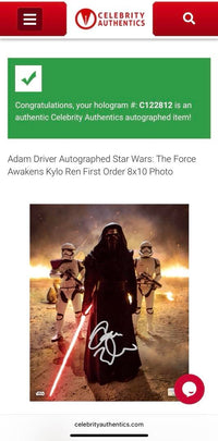 Adam Driver signed 8x10 (Star Wars) - Celebrity Authentics COA