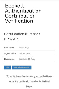 Alec Baldwin signed U.S. Marines Funko (USMC) w/ Lt. Ryan inscription - Beckett COA *RARE*