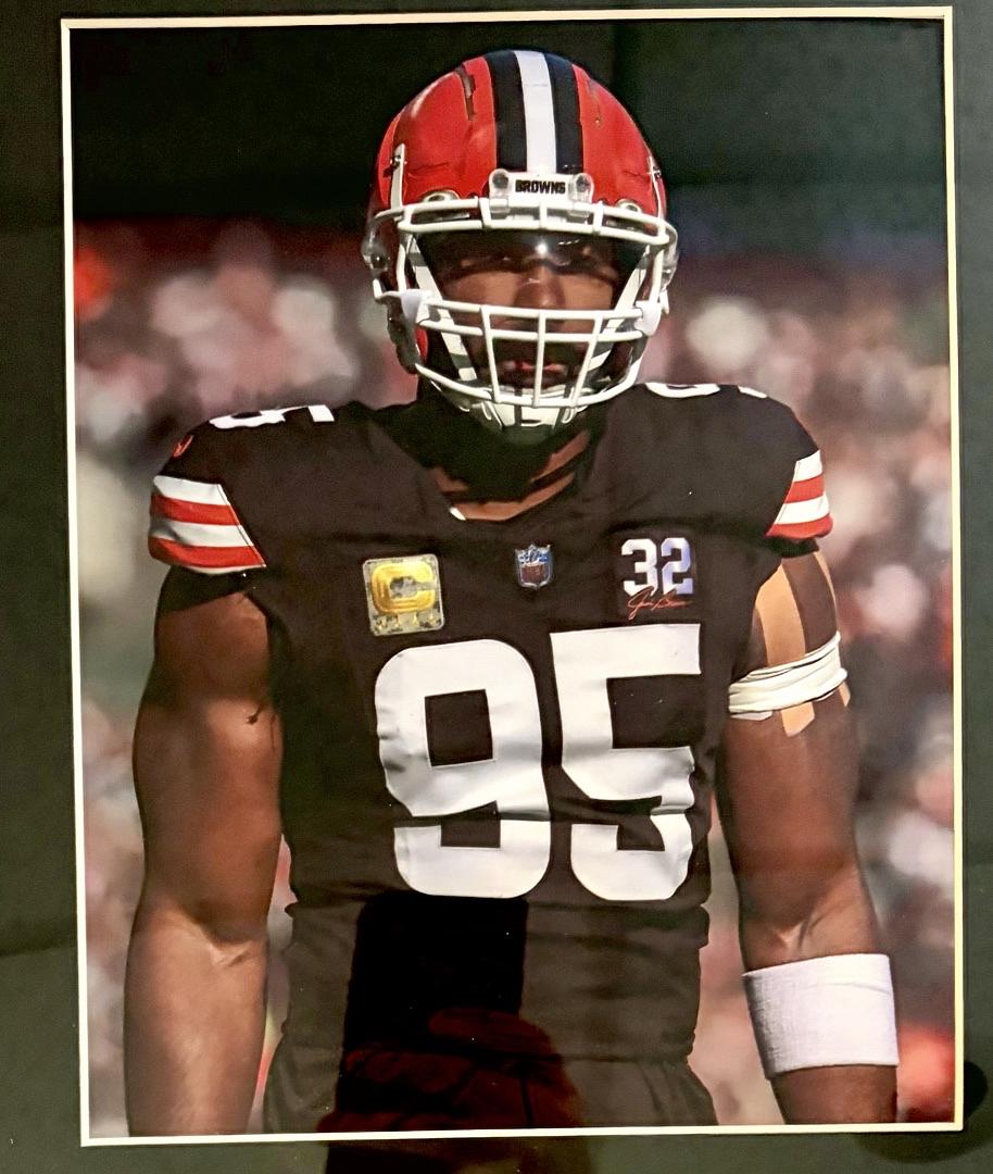 Myles Garrett 34x42 signed framed Browns Jersey - Beckett COA