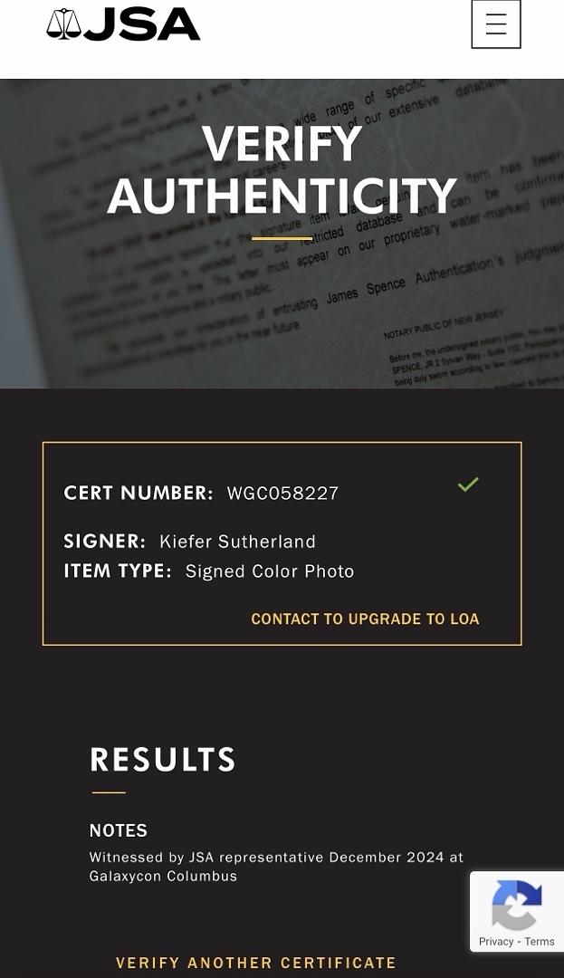 Keifer Sutherland "Jack Bauer" (24) signed 8x10 - JSA COA