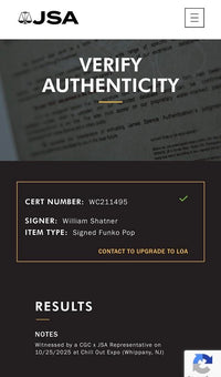 William Shatner Signed Funko Pop #1689 Limited Glitter Edition Captain Kirk (Star Trek)  - JSA COA