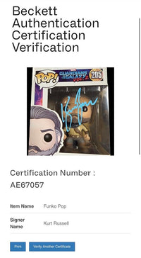 Kurt Russell Signed Funko Pop #205 "Ego" Guardians of The Galaxy - Beckett COA