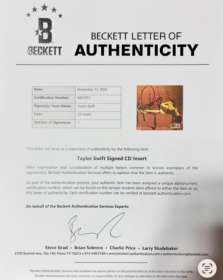 Taylor Swift matted, signed "Life of a Showgirl" CD Insert Photo 1 - Beckett COA and full LOA
