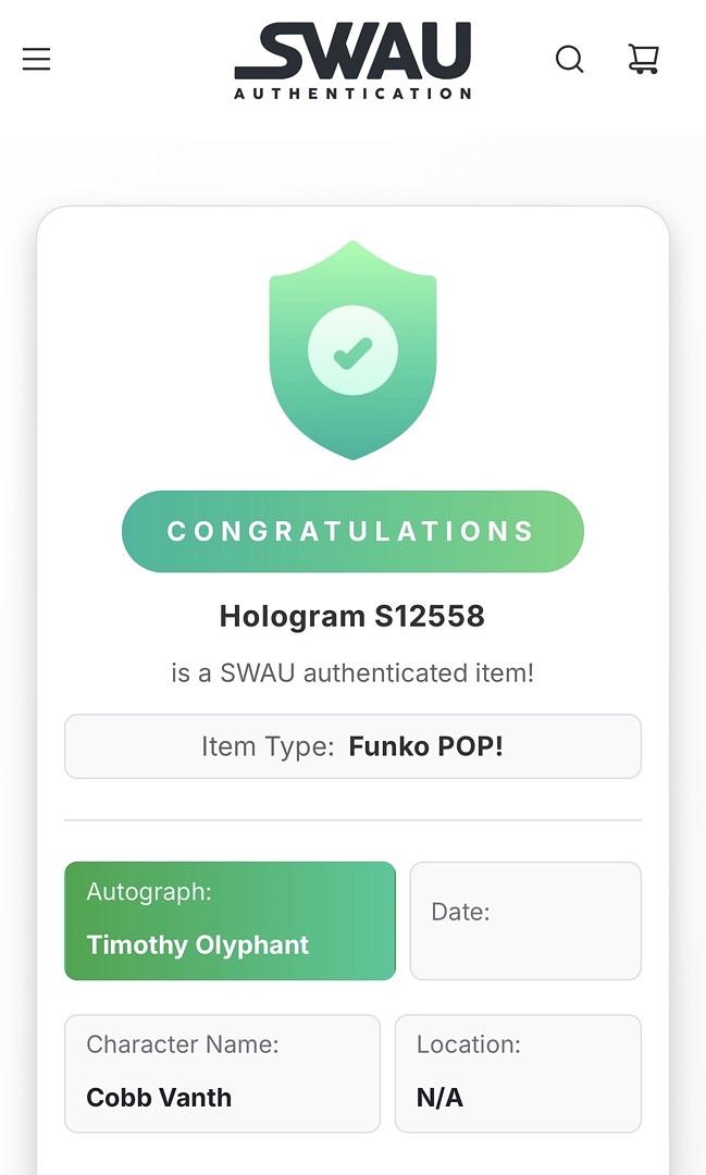 Timothy Olyphant Signed Funko Pop #462 "Boba Fett / Cobb Vanth" (Star Wars) - SWAU