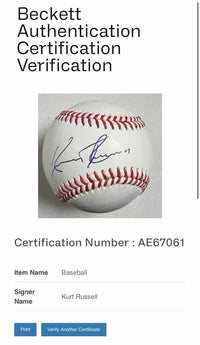 Kurt Russell Signed Rawlings Official ROMLB Baseball *RARE* - Beckett COA