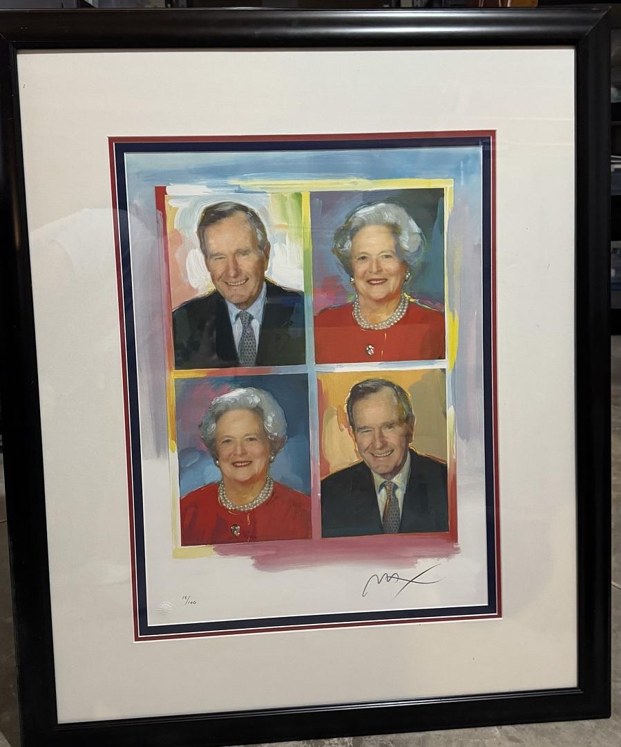 Peter Max signed George and Barbara Bush 18x24 limited edition 18/100 framed (22x29) lithograph - Max Studio Authenticated