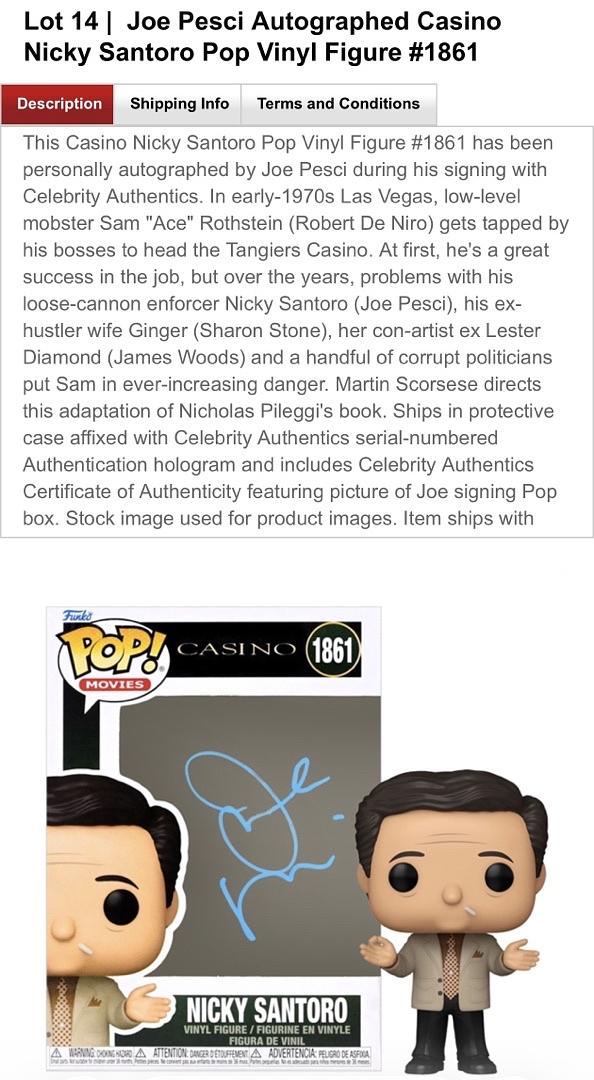 Joe Pesci Signed "Nicky Santoro" Funko #1861 (Casino) - Celebrity Authentics COA