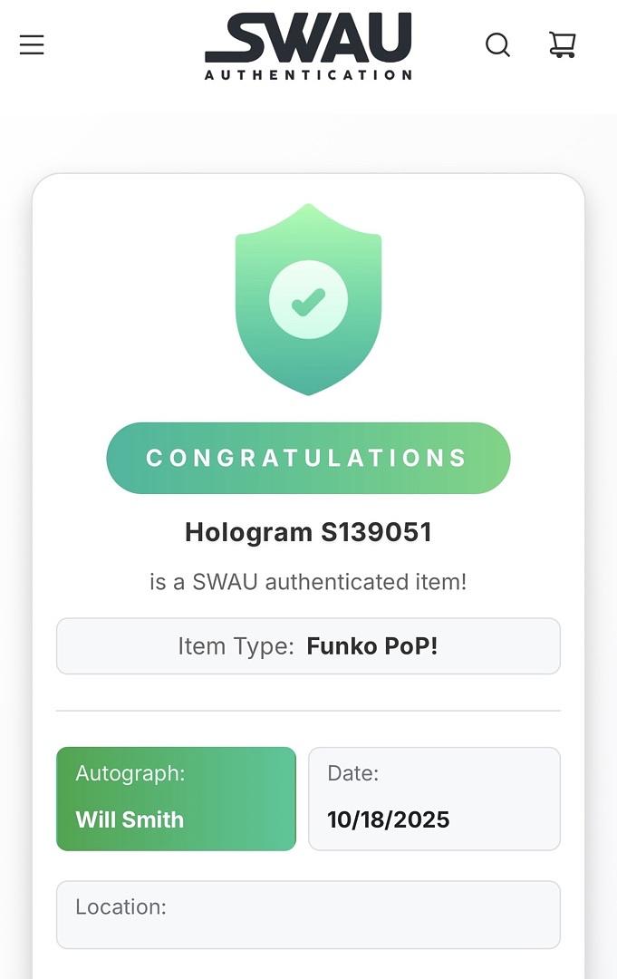 Will Smith Signed "Agent J" Funko Pop #718 (Men in Black) - SWAU