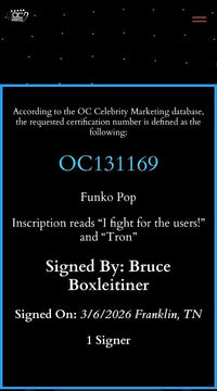 Bruce Boxleitner signed "Tron" Funko #489 w/quote & character name - OC Celebrity Marketing