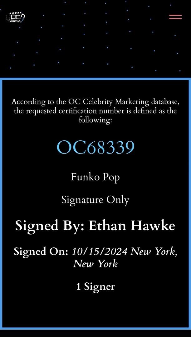 Ethan Hawke Signed Funko Pop #1489 "The Grabber" (Black Phone) - OC Celebrity Marketing