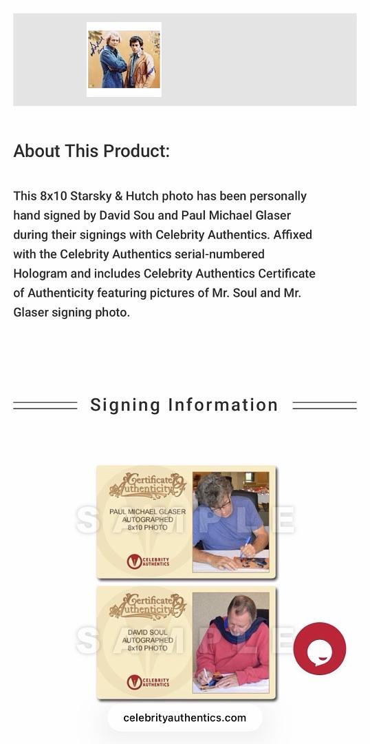 Paul Michael Glaser and David Soul (Starsky & Hutch) signed 8x10 w/character names - Celebrity Authentics COA
