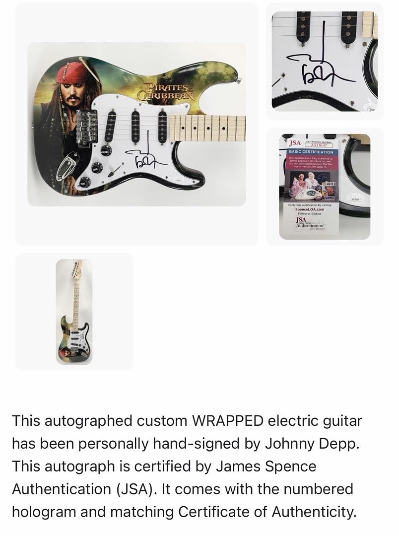 Johnny Depp Signed Guitar Pirates Of The Caribbean *VERY RARE* - JSA COA
