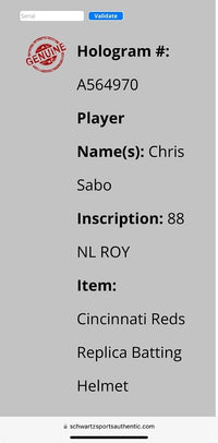Chris Sabo (Reds) signed replica batting helmet - Schwartz COA