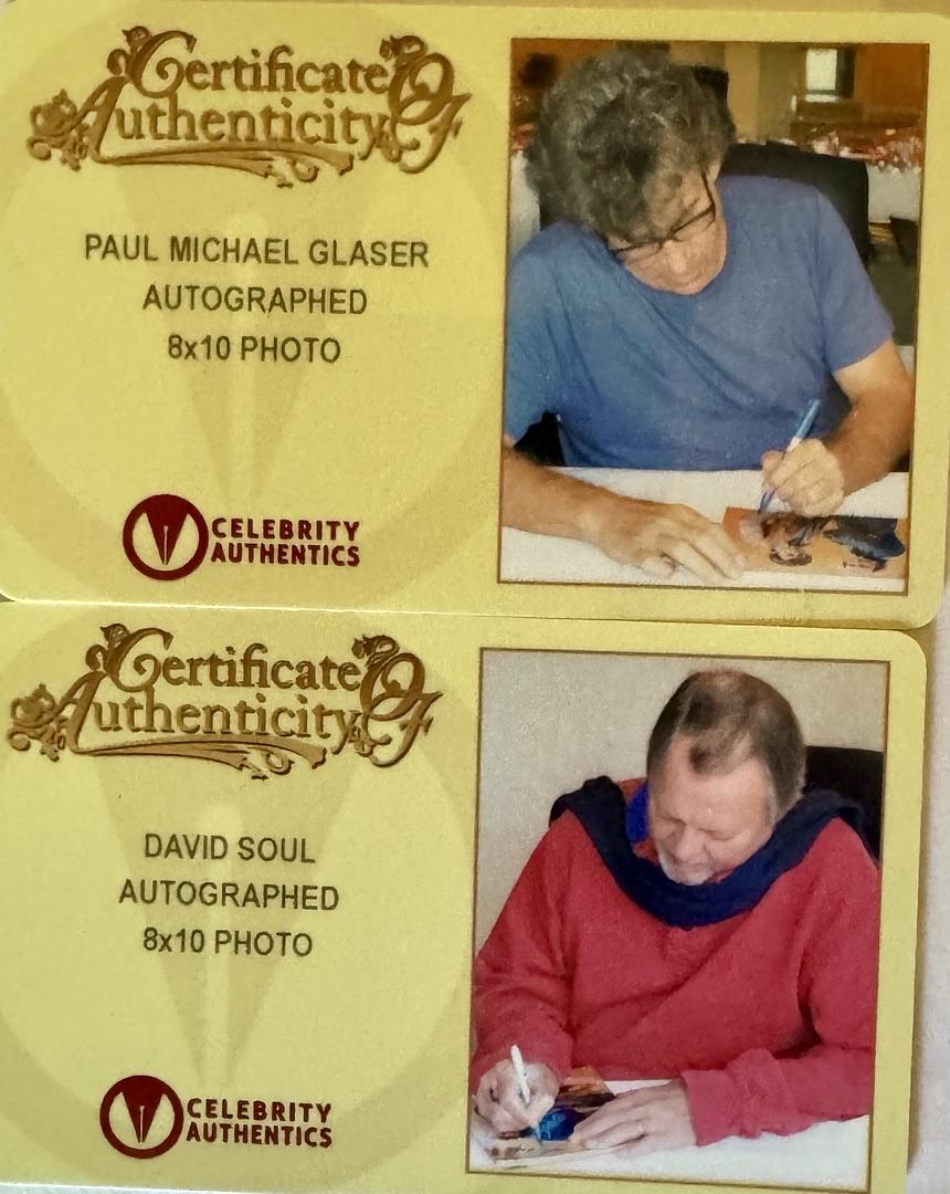 Paul Michael Glaser and David Soul (Starsky & Hutch) signed 8x10 w/character names - Celebrity Authentics COA