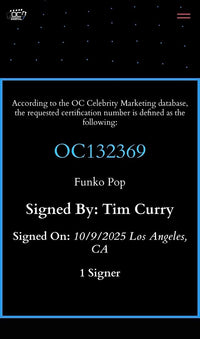 Tim Curry signed Funko #1915 "Frank-N-Furter" (Rocky Horror Picture Show) - OC Celebrity Marketing