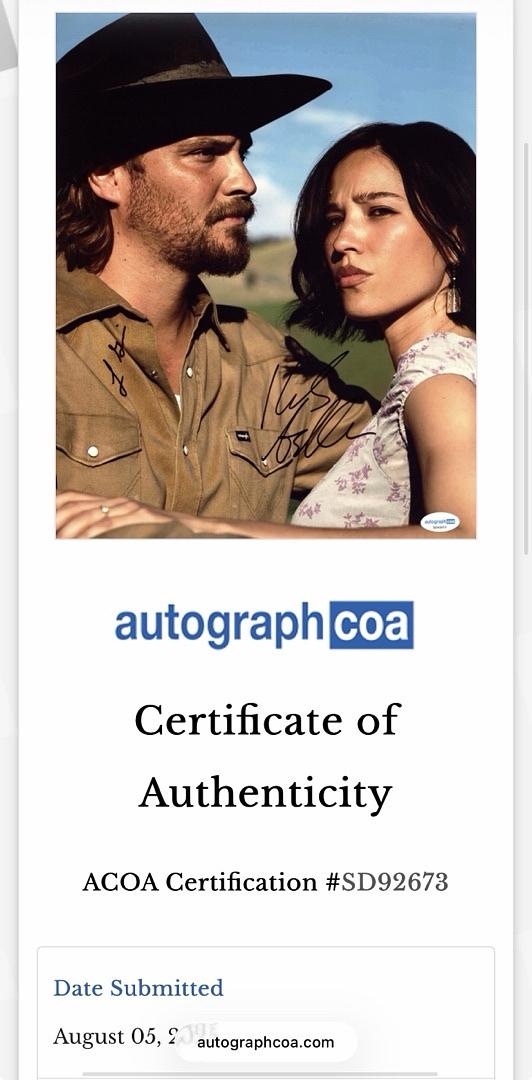 Luke Grimes and Kelsey Asbille signed 11x14 (Yellowstone) - ACOA COA