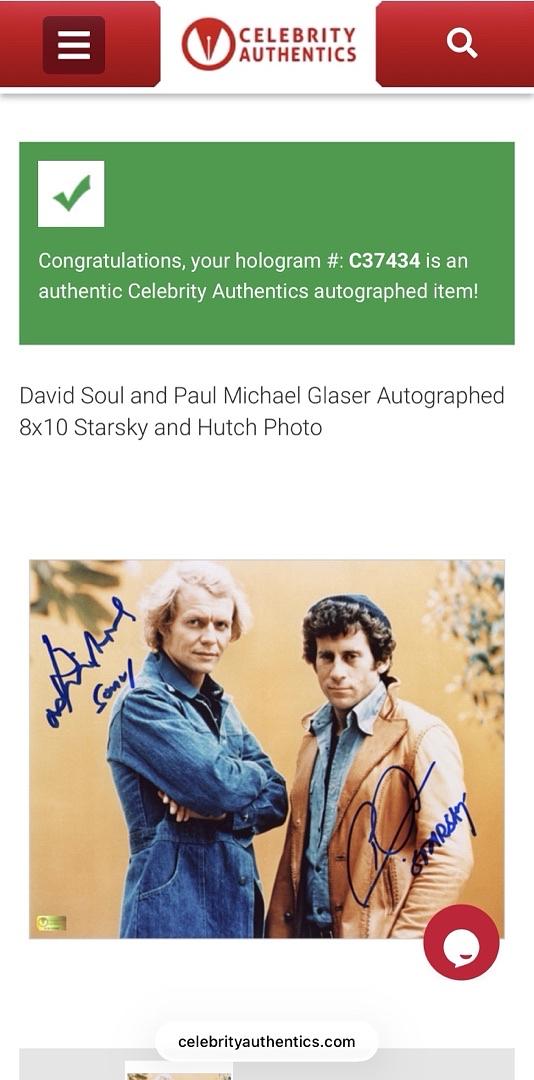 Paul Michael Glaser and David Soul (Starsky & Hutch) signed 8x10 w/character names - Celebrity Authentics COA