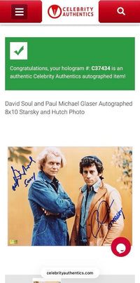 Paul Michael Glaser and David Soul (Starsky & Hutch) signed 8x10 w/character names - Celebrity Authentics COA