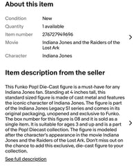 Harrison Ford "Indiana Jones" signed Die-Cast Funko #08 - Beckett COA **RARE**