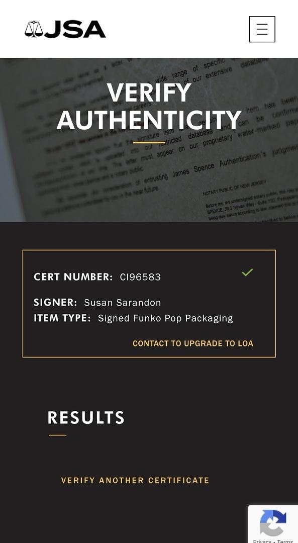 Susan Sarandon signed "Janet Weiss" Funko #210 (Rocky Horror Picture Show) - JSA COA