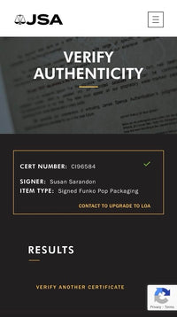 Susan Sarandon signed "Janet Weiss" Funko #210 (Rocky Horror Picture Show) - JSA COA