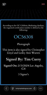 Tim Curry Christopher Lloyd and Lesley Ann Warren signed "Clue" 11x17 - OC Celebrity Marketing
