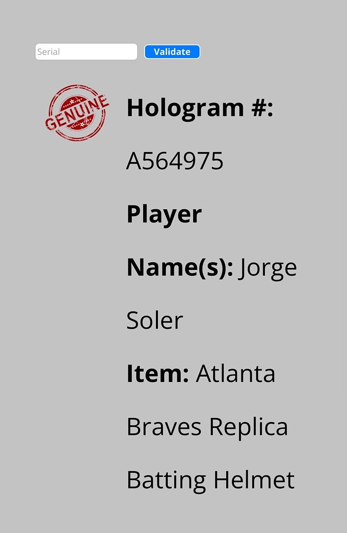 Jorge Soles (Braves) signed replica batting helmet - Schwartz COA