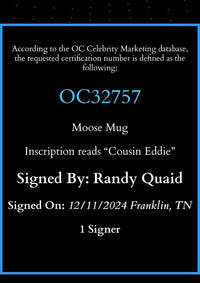 Randy Quaid Signed Acrylic Moose Mug (Christmas Vacation) - OC Celebrity Marketing COA