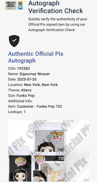 Sigourney Weaver Signed Funko Pop #732 Ripley Spacesuit Aliens