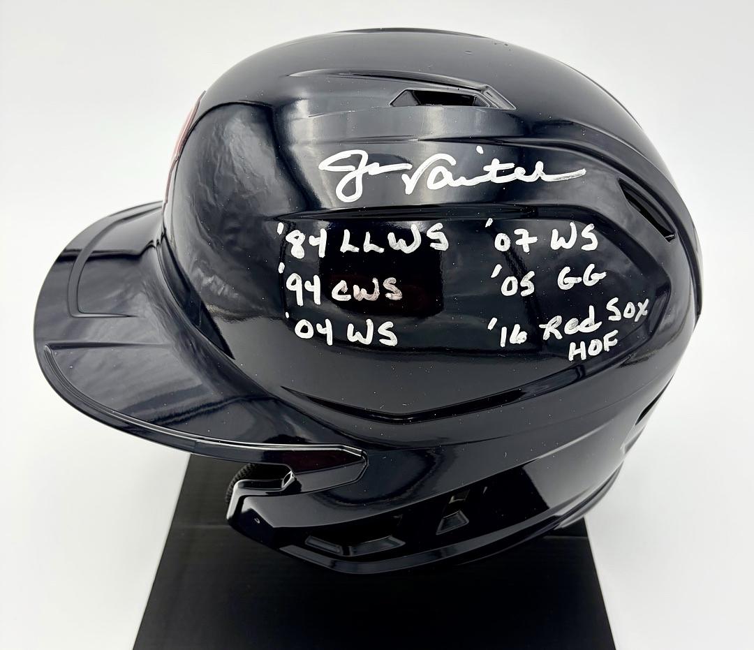 Jason Varitek signed full size replica batters helmet w/multiple inscriptions (Red Sox) - JSA COA