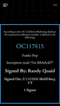 Randy Quaid National Lampoons Christmas Vacation Signed Funko #243 w/quote  - OC Celebrity Marketing