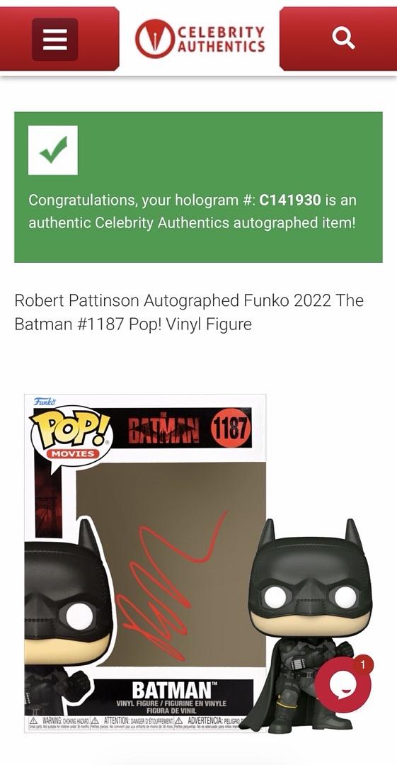 Robert Pattinson Signed Funko Pop #1187 (Batman) - Celebrity Authentics
