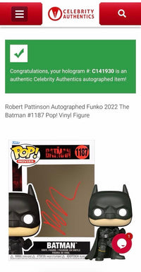 Robert Pattinson Signed Funko Pop #1187 (Batman) - Celebrity Authentics